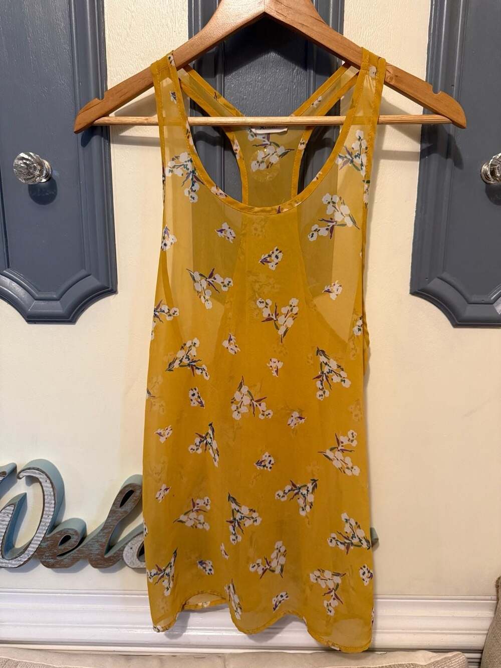 Everly Floral Print Chiffon Racerback Tank Top